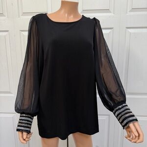 Alfani Black Blouse with Sheer Sleeves